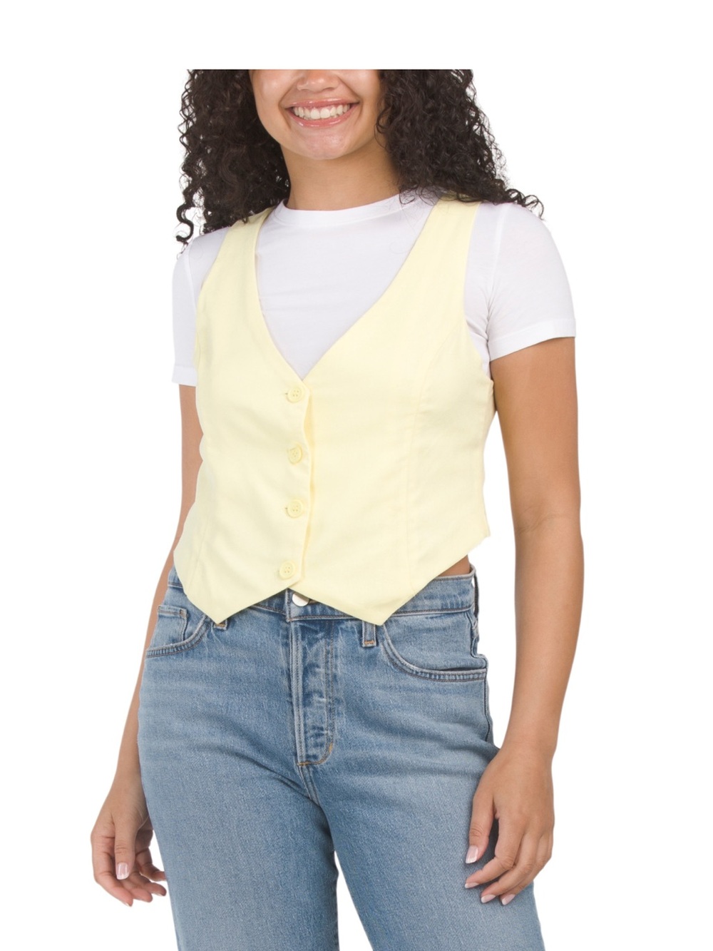 Love Tree Pale Yellow Button Front Vest